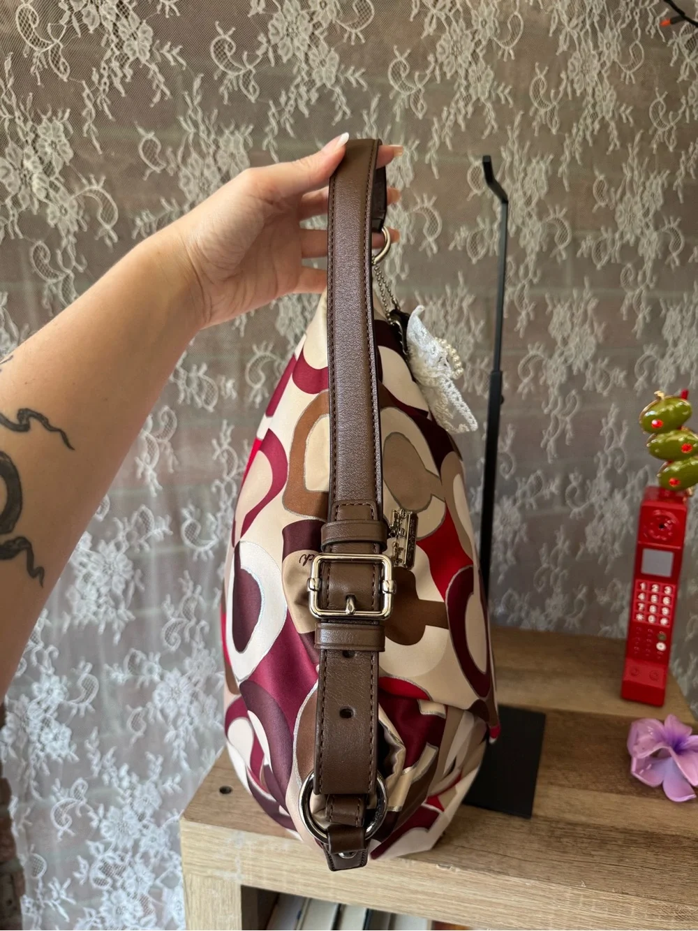 Coach Multicolor Geo Circle Hobo Bag in Pink, Burgundy & Tan